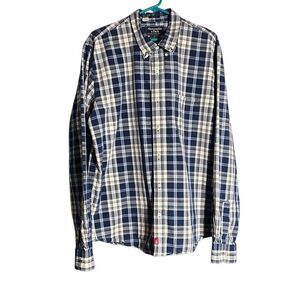 Abercrombie & Fitch Men’s Plaid Button-Up Shirt – Size XL – Navy & White